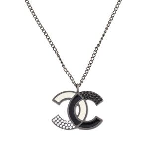 Chanel Black & White Crystal & Enamel CC Necklace